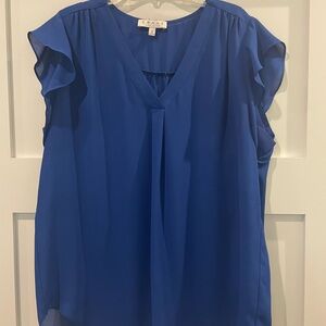 Chaus Royal Blue Flutter Sleeve Blouse